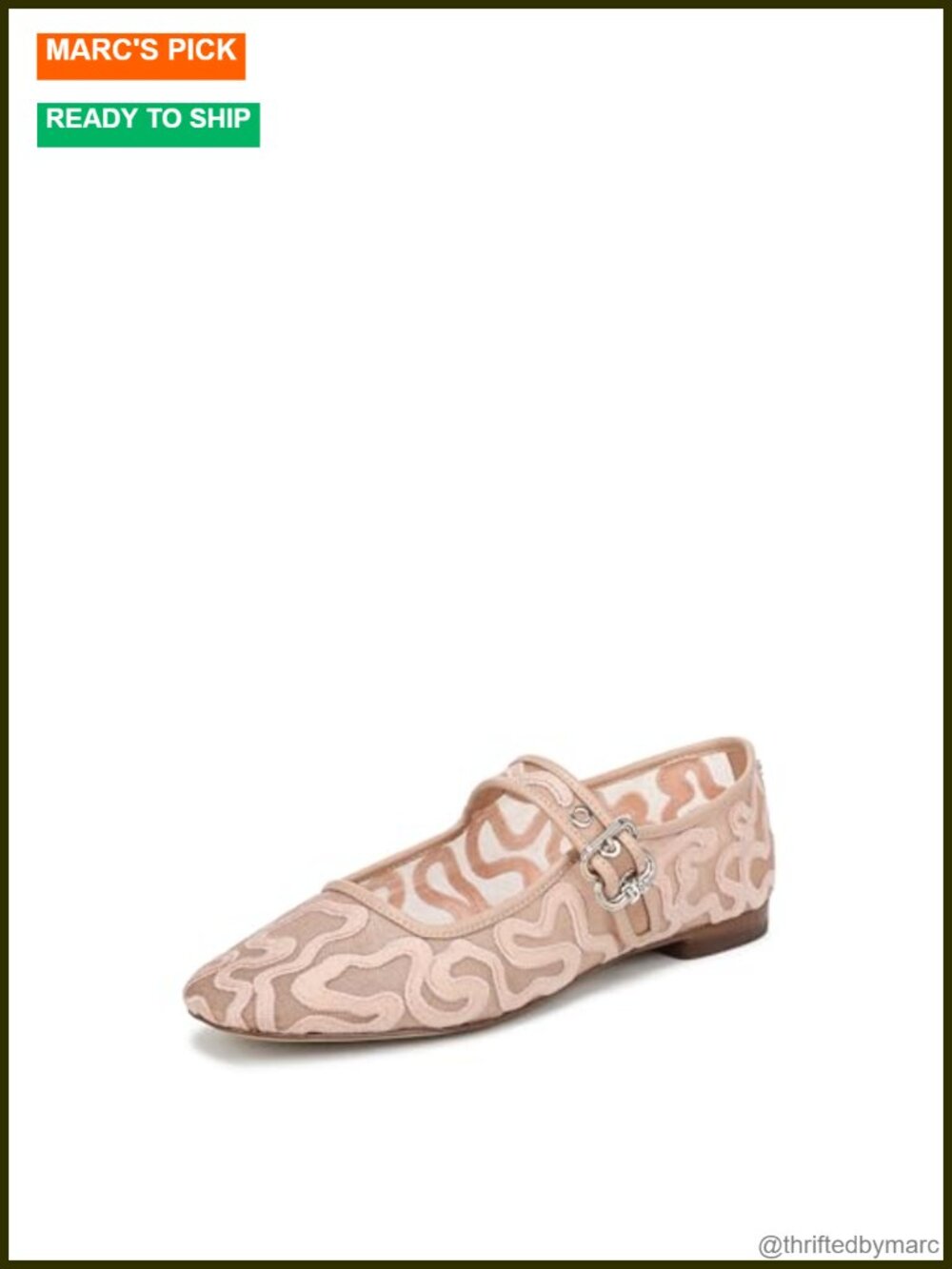 Mesh Flats with Buckle Closure and Square Toe - Casual Spring Summer